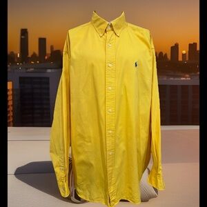Ralph Lauren Polo Blake Bright Yellow Long Sleeve Dress Shirt Blue Horse Sz 2XL